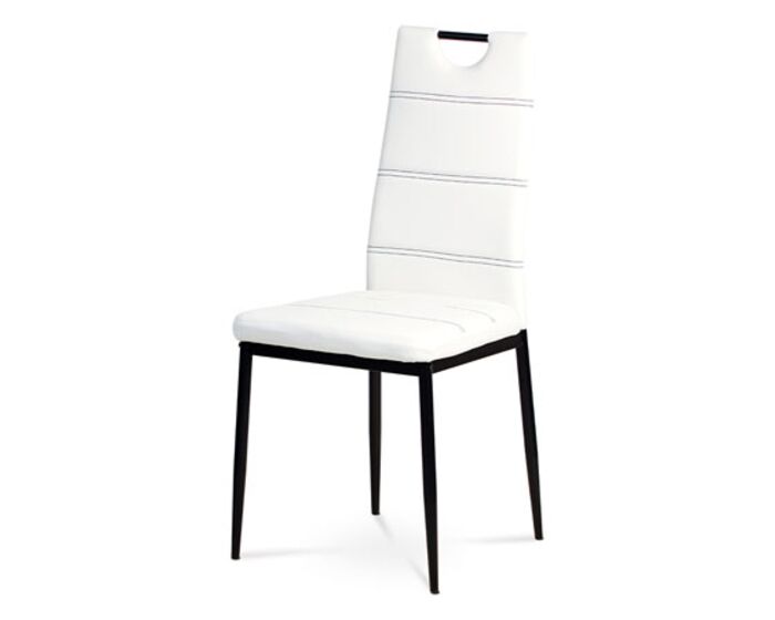 Jídelní židle - bílá ekokůže s černým prošitím, kovová podnož, černý matný lak AC-1220 WT