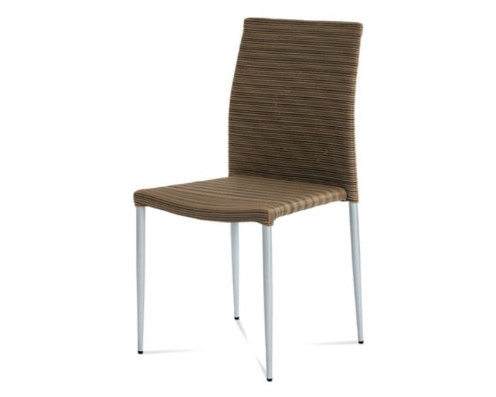 Zahradní židle, umělý ratan, kovová podnož, stříbrný lak, stohovatelná SOF039
