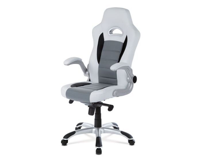 Kancelářská židle, bílo-šedá koženka, synchronní mech. / plast kříž KA-E240B WT